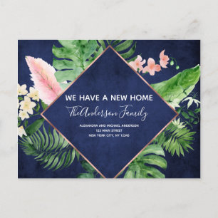 Navy Blue Tropical Floral Moving Announcement