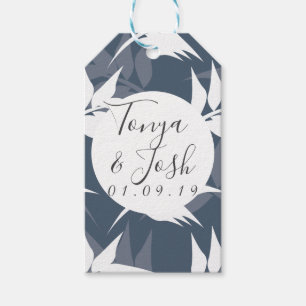 Navy Blue Tropical Leaf Floral Wedding Gift Tags