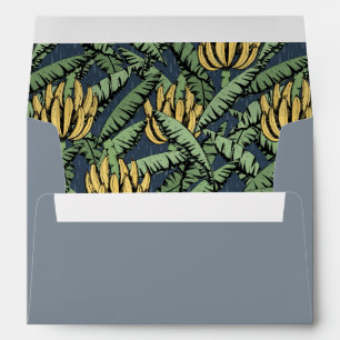 Navy Blue Tropical Yellow Bananas and Green Leaves Envelope