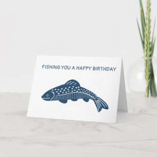 Navy Blue Trout Fish Custom Message Birthday Card