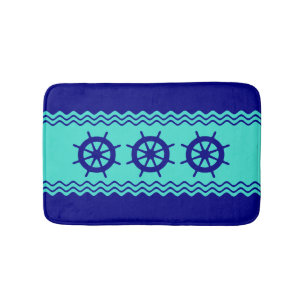 Navy Blue Turquoise Helm Stripe Bath Mat