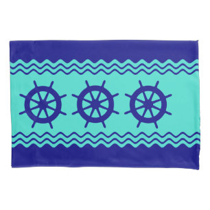 Navy Blue Turquoise Helm Stripe Pillowcase