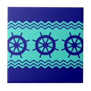Navy Blue Turquoise Helm Stripe Tile