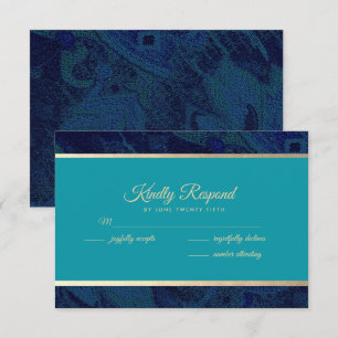 Navy Blue Turquoise Wedding RSVP Cards