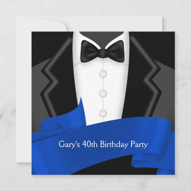 Navy Blue Tuxedo Mans 40th Birthday Party Invitation (Front)