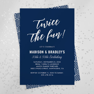 Navy Blue Twice The Fun Joint Birthday Party Invitation