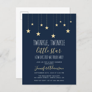 Navy Blue Twinkle Little Star Baby Shower Invitation Postcard
