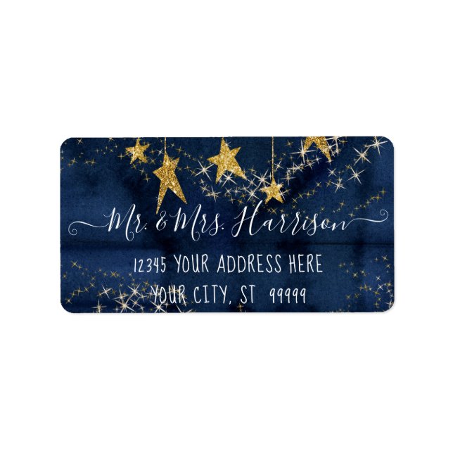 Navy Blue Twinkle Little Star Gold Return Address Label (Front)