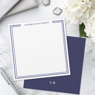 Navy Blue Two Border Name Monogram Square Card
