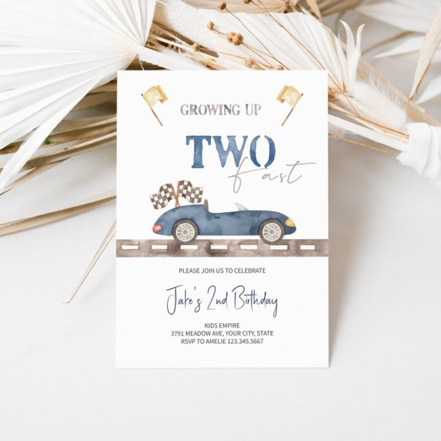 Navy Blue TWO Fast Race Car Birthday Invitation  (Creator Uploaded)