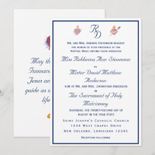 Navy-Blue Two Hearts Catholic Wedding Invitation