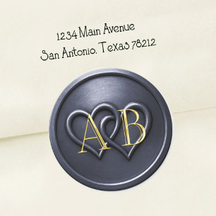 Navy Blue Two Hearts Intertwined Monogram Wedding Classic Round Sticker