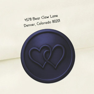 Navy  Blue Two Hearts Intertwined Wedding 2 Classic Round Sticker