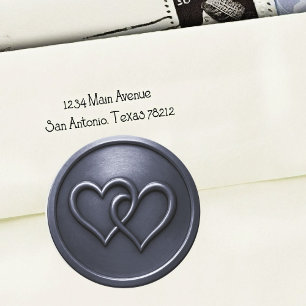Navy  Blue Two Hearts Intertwined Wedding Classic Round Sticker