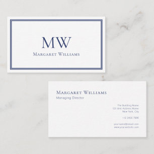 Navy Blue Two Letter Monogram Professional  Business Card