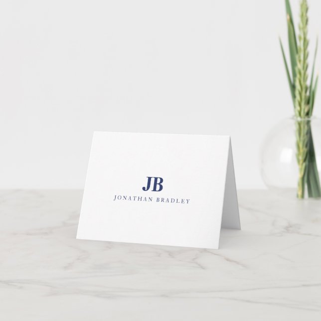 Navy Blue Two Letter Monogram Professional Thank You Card (Front)