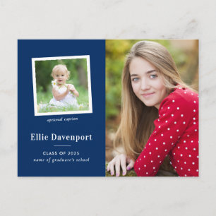 Navy Blue Two Photo Graduation Party Postcard