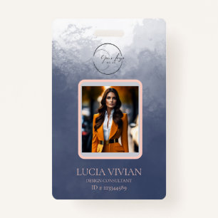 Navy Blue Two way Colour QRcode Photo Employee Nam ID Badge