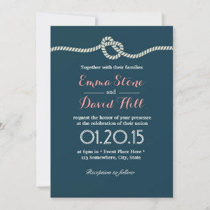 Navy Blue Tying the Knot Wedding Invitations