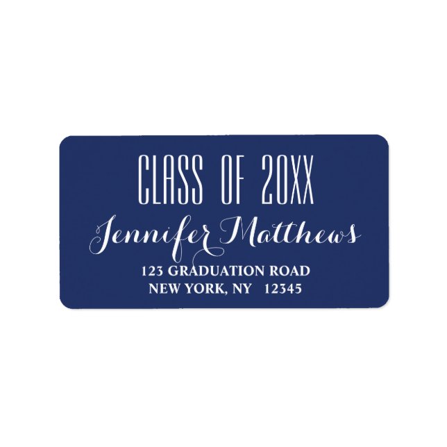 Navy Blue Typography Graduation Address Label (Front)