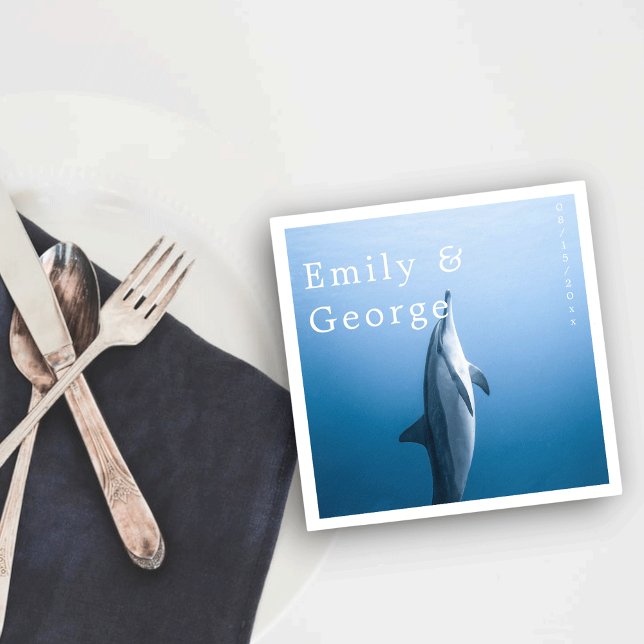 Navy Blue Under The Sea Dolphin Coastal Wedding Napkin (Creator Uploaded)