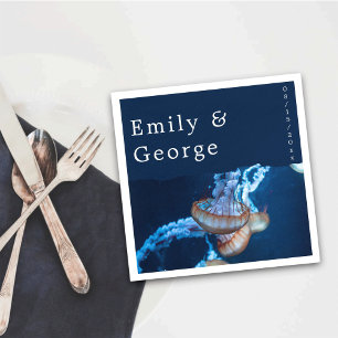 Navy Blue Under The Sea Jellyfish Nautical Wedding Napkin