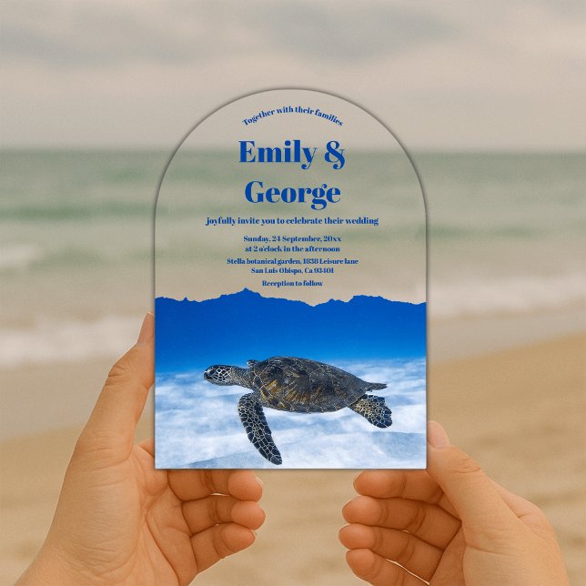 Navy Blue Under the Sea Turtle Coastal Wedding Acrylic Invitations (Creator Uploaded)