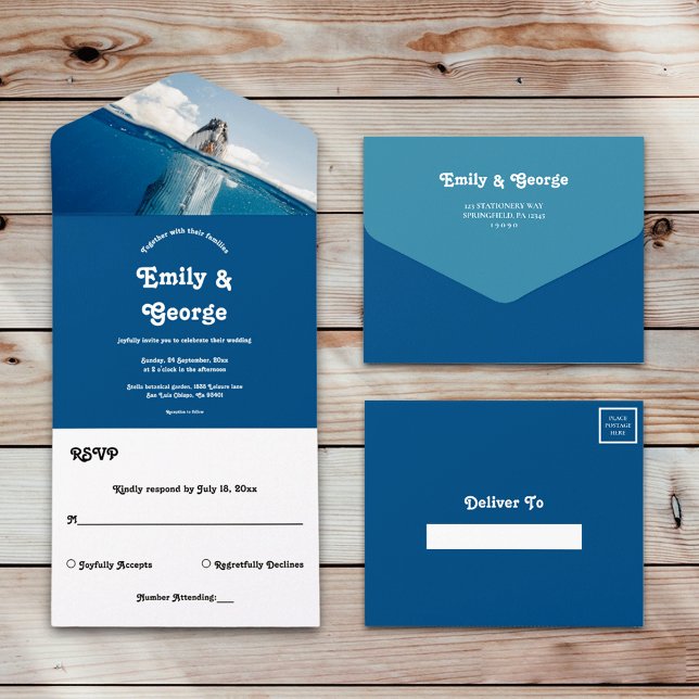 Navy Blue Under the Sea Whale Coastal Wedding All In One Invitation (Creator Uploaded)