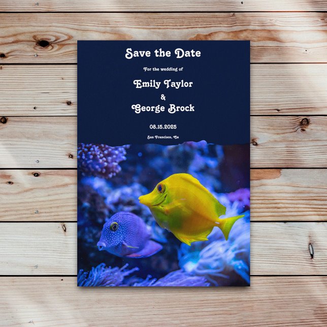 Navy Blue Underwater Sea Fish Coastal wedding Save The Date (Creator Uploaded)
