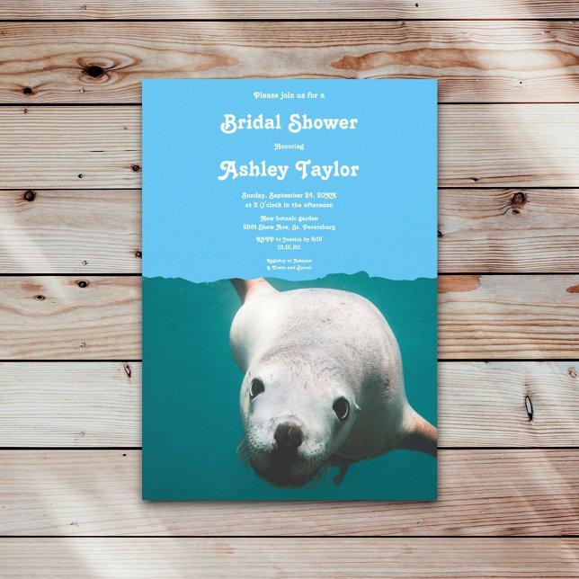 Navy Blue Underwater Sea Lion Ocean Bridal Shower Invitation (Creator Uploaded)