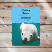 Navy Blue Underwater Sea Lion Teal Coastal Wedding