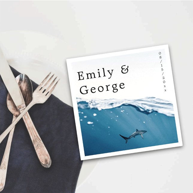 Navy Blue Underwater Shark Nautical Beach Wedding Napkin (Creator Uploaded)