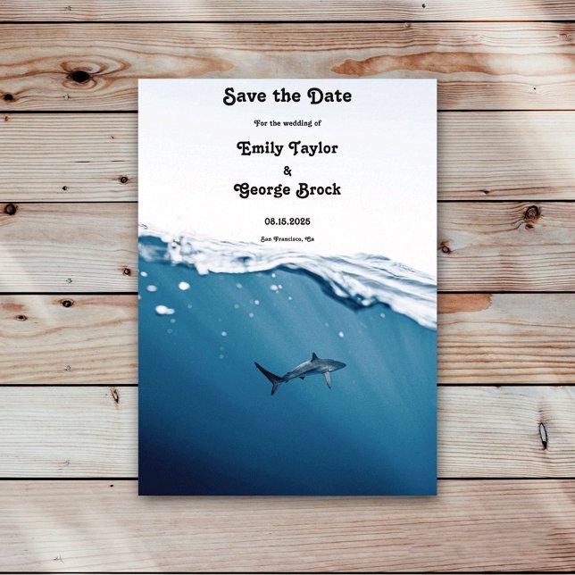 Navy Blue Underwater Shark Nautical Beach Wedding Save The Date (Creator Uploaded)