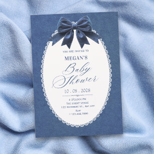 Navy Blue velvet vintage elegant baby shower Invitation