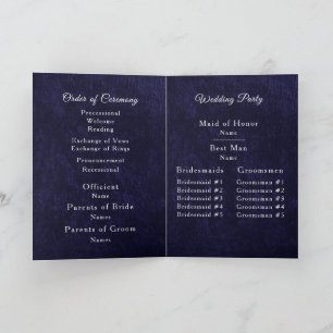 Navy Blue Velvet White Folded Wedding Program Programme