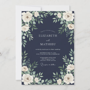 Navy Blue Verdant Botanical Wedding Invitation