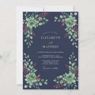 Navy Blue Verdant Winter Wedding Invitation