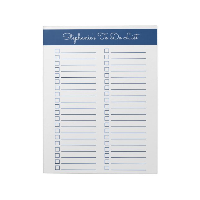 Navy Blue Vertical 8.5x11 Two Column Checklist Notepad (Rotated)