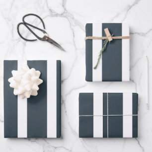 Navy Blue Vertical Stripes Wrapping Paper Sheet