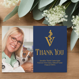 Navy Blue Veterinarian Office Photo Customisable Thank You Card
