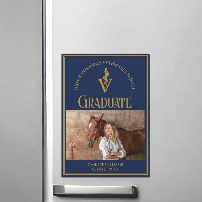 Navy Blue Veterinary School Photo Graduate Magnet (Creator Uploaded)