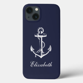 Navy Blue Vintage Anchor Monogram iPhone 13 Case