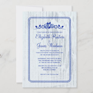 Navy Blue Vintage Barn Wood Wedding Invitations