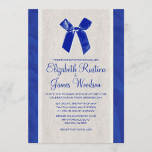 Navy Blue Vintage Bow & Linen Wedding Invitations