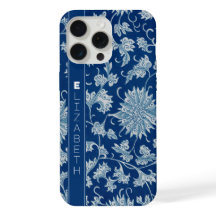 Navy Blue Vintage Chinese Flower Pattern with Name