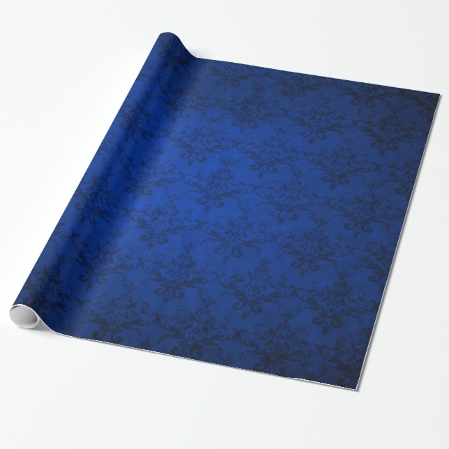 Navy blue vintage damask pattern wrapping paper (Unrolled)