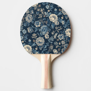 Navy Blue Vintage Floral Botanical Pattern Ping Pong Paddle
