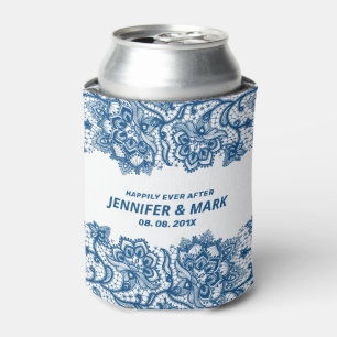 Navy-blue vintage floral lace border can cooler