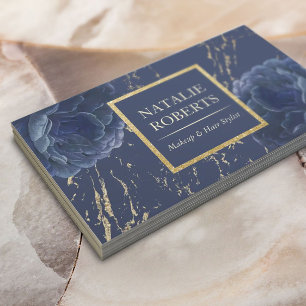 Navy Blue Vintage Floral Makeup Artist Hair Salon Business Card