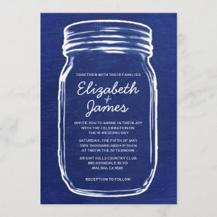 Navy Blue Vintage Mason Jar Wedding Invitations